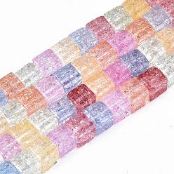 Colorful Crackle Glass Beads, Dyed & Heated, Square, Colorful, 6x6x6mm, Hole: 1.4mm, about 60~61pcs/strand, 14.96 inch(38cm)
