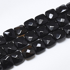 Black Onyx Natural Black Onyx Beads Strands, Faceted, Square, 8~8.5x8~8.5x5mm, Hole: 1mm, about 25pcs/strand, 8.0''