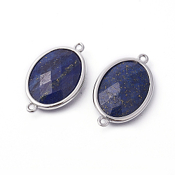 Lapis Lazuli Connecteurs lapis lazuli en laiton ton platine, facette, ovale, 26.5x15x6mm, Trou: 1~2mm
