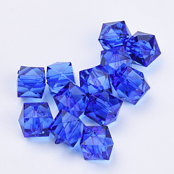 Bleu Perles acryliques transparentes, facette, cube, bleu, 8x8x7.5mm, trou: 1.4 mm, environ 1730 pcs / 500 g