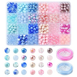Mixed Color DIY Candy Color Bracelet Making Kit, Including Acrylic Round Beads, Elastic Thread, Mixed Color, 7.5~8x7~7.5mm, Hole: 1.8~2mm, 600Pcs/set