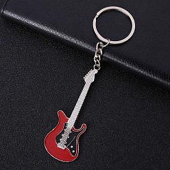 Brique Rouge Porte-clés en alliage de zinc de peinture de cuisson, Avec des anneaux clés, guitare, firebrick, 7x2.6 cm