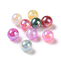 Mixed Color UV Plating Rainbow Iridescent Acrylic Beads, with Glitter Powder, Round, Mixed Color, 12.5~13mm, Hole: 2.5mm