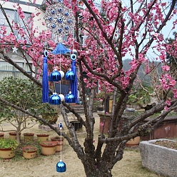 Bleu Carillon éolien mauvais œil, avec les accessoires en alliage, pour décoration suspendue de cour de jardin, fleur, bleu, 580mm