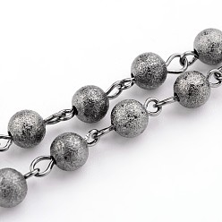 Gunmetal Brass Textured Beads Handmade Chains, Unwelded, Gunmetal, 39.3 inch