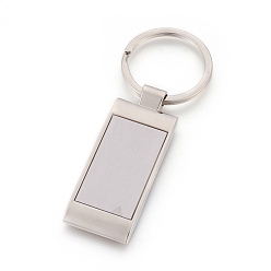 Platinum Zinc Alloy Cabochon Settings Keychain, with Iron Ring, Rectangle, Platinum, Tray: 20x35mm, 85mm, 58x23x5mm, 1pc/box