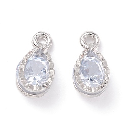 Platinum Alloy Clear Cubic Zirconia Charms, Long-Lasting Plated, Teardrop, Platinum, 12.5x7x5mm, Hole: 1.8mm