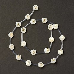 Peace Sign Natural Freshwater Shell Beads Strands, with Brass Slices and Enamel, Seashell Color, Flat Round, Peace Sign, 8.5x3.2mm, Hole: 0.7mm, about 20pcs/strand, 15.55''(39.5cm)
