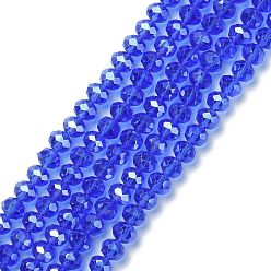 Королевский синий Стеклянные бусины, гальваническое покрытие, кристалла Suncatcher, граненые, шайба, королевский синий, 6x4 мм, отверстие : 1 мм, около 87~90 шт / нитка, о 14 дюйме