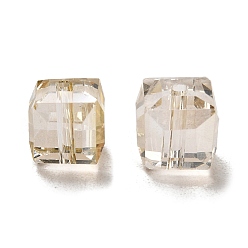 Verge D'or Perles en verre electroplate, arc-en-ciel plaqué, facette, cube, verge d'or, 10~11x10~11x10~11mm, Trou: 1mm
