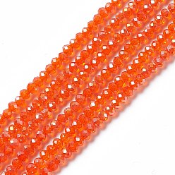 Оранжево-Красный Стеклянные бусины с гальваническим покрытием , с покрытием AB цвета, граненые, шайба, оранжево-красный, 3x2 мм, отверстие : 0.5 мм, около 165~170 шт / нитка, 16.7 дюйм