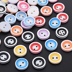 Mixed Color 2-Hole Resin Buttons, Flat Round, Mixed Color, 13x2.5mm, Hole: 1.6mm