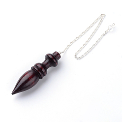 Coconut Brown Wood Pointed Dowsing Pendulums, Dyed, with Iron Cross Chains, Coconut Brown, 10.24”(26cm), Hole: 2mm