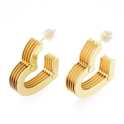 Golden Brass Multi-Layer Heart Stud Earrings, Chunky Half Hoop Earrings for Women, Nickel Free, Golden, 25.5x25.5x8mm, Pin: 0.7mm