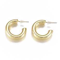 Real 18K Gold Plated Brass Stud Earrings, Half Hoop Earrings, with Plastic Ear Nut, Long-Lasting Plated, Real 18K Gold Plated, 19~22x19~22x5mm, Pin: 1mm
