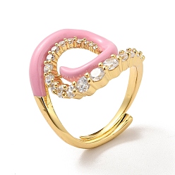Pink Anillo ajustable de esmalte hamsa vortex con circonita cúbica transparente, joyas de latón chapado en oro real 18k para mujer, rosa, tamaño de EE. UU. 6 1/2 (16.9 mm)
