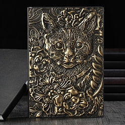 Bronce Antiguo Cuaderno de cuero pu en relieve 3d, un diario con motivos de gatos y flores, para material de oficina escolar, Bronce antiguo, 5 mm