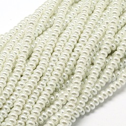 Blanc Brins de perles rondelle en verre peint à la bombe écologique, grader une perle de verre, avec du fil de coton, blanc, 5x3mm, Trou: 1mm, Environ 120 pcs/chapelet, 16 pouce