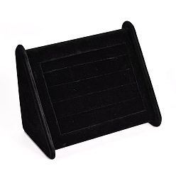 Negro Madera cuboide pantalla anillo de la joyería gradas, cubiertos con terciopelo, con la esponja, negro, 22.5x10x14 cm