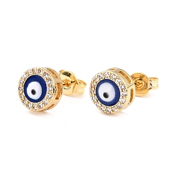 Chapado en Oro Real 18K Aretes de latón mal de ojo azul, pendientes de circonita cúbica para niña mujer, real 18 k chapado en oro, 8 mm, pin: 0.7 mm