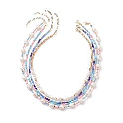 Color mezclado Conjunto de collares con cuentas de semillas de vidrio y perlas naturales de estilo 4 piezas 4, collares apilables para mujer, color mezclado, 14.96~18.50 pulgada (38~47 cm), 1 pc / estilo