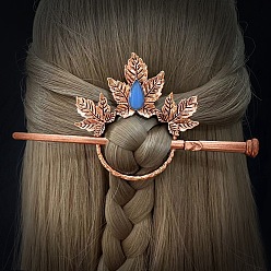 Leaf Vintage Moonstone Hair Sticks for Women, Gothic Retro Viking Alloy Hair Sticks, Leaf, 75x75mm