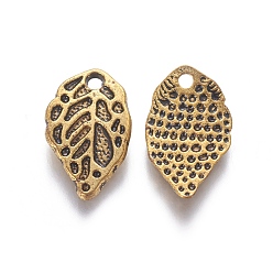 Antique Golden Tibetan Style Alloy Charms, Lead Free and Cadmium Free, Leaf, Antique Golden, about 16mm long, 10mm wide, 2mm thick, hole: 1.5mm