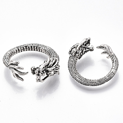 Antique Silver Adjustable Tibetan Style Alloy Cuff Rings, Open Rings, Dragon, Size 8, Antique Silver, Size 8, Inner Diameter: 18mm