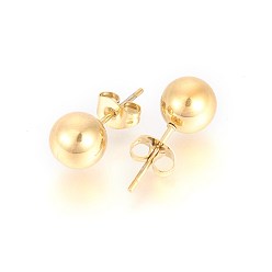 Golden 304 Stainless Steel Stud Earrings, Hypoallergenic Earrings, Round, Golden, 18.5x7.5mm, Pin: 0.7mm