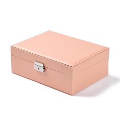 PeachPuff PU Imitation Leather Jewelry Organizer Box with Lock, Double Stackable Jewelry Case for Earrings, Ring, and Necklace, Rectangle, PeachPuff, 23x17.5x8.9cm