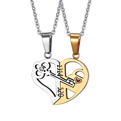 Golden 2Pcs 2 Style Word 1314 520 Couple Necklaces Set, 201 Stainless Steel Matching Heart Pendants Necklace for Bestfriends Lovers, Golden, 19.69 inch(50cm), 1Pc/style