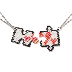 Blanc 2 pcs 2 style miyuki graine perlée puzzle correspondant couple colliers ensemble, colliers à pendentif avec 304 chaînes câblées en acier inoxydable pour les amoureux des meilleurs amis, blanc, 17.72~17.80 pouce (45~45.2 cm), 1 pc / style