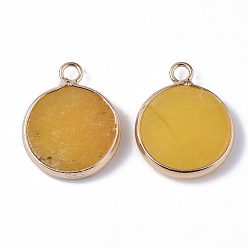 Gold Natural White Jade Pendants, with Golden Tone Brass Open Back Bezel, Dyed, Flat Round, Gold, 20.5x16.5x4mm, Hole: 2mm