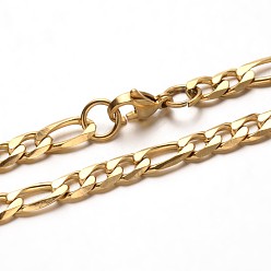 Golden Trendy 304 Stainless Steel Figaro Chain Bracelets, with Lobster Clasps, Faceted, Golden, 8-1/8 inch(205mm)
