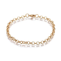 Golden Ion Plating(IP) 304 Stainless Steel Rolo Chain Bracelets, with Lobster Claw Clasps, Golden, 7-1/2 inch(19cm)