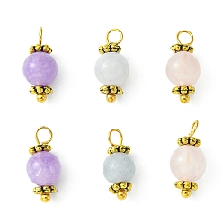 Mixed Color Natural Mixed Gemstone Round Charms, with Antique Golden Plated Alloy Daisy Spacer Beads and Brass Loops, Mixed Color, 14x6mm, Hole: 2mm