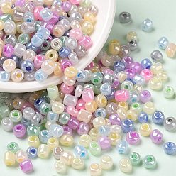 Coloré Couleurs opaques perles de rocailles en verre lustré, trou rond, ronde, colorées, 4~4.5x3~3.5mm, Trou: 1.2~1.4mm, environ 5428 pcs / livre