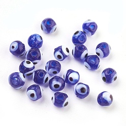 Blue Handmade Lampwork Beads, Evil Eye, Blue, 6mm, Hole: 1.5~2mm