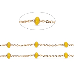 Yellow Stainless Steel Satellite Chains, with Enamel Beads and Spool, Soldered, Long-Lasting Plated, Flat Round, Golden, Yellow, 1.5x1.2x0.3mm, about 32.8 Feet(10m)/roll