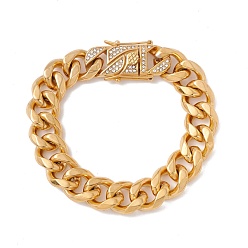 Oro Chapado en iones (ip) 304 pulsera de cadenas de bordillo de acero inoxidable con diamantes de imitación de cristal para mujer, dorado, 8-7/8 pulgada (22.5 cm)