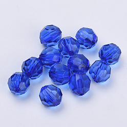 Blue Transparent Acrylic Beads, Faceted, Round, Blue, 6x5.5mm, Hole: 1.3mm, about 4200pcs/500g
