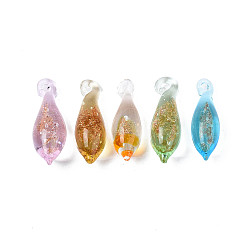 Mixed Color Handmade Gold Sand Lampwork Pendants, Teardrop, Mixed Color, 24~27x7.5mm, Hole: 1.2~2mm