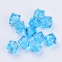 Bleu Ciel Foncé Perles acryliques transparentes, facette, cube, bleu profond du ciel, 8x8x7.5mm, trou: 1.4 mm, environ 1730 pcs / 500 g