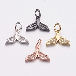Mixed Color Brass Micro Pave Cubic Zirconia Charms, Whale Tail Shape, Clear, Mixed Color, 9x12.5x2mm, Hole: 3mm