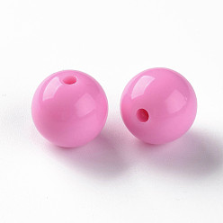 Rose Chaud Perles acryliques opaques, ronde, rose chaud, 16x15mm, Trou: 2.8mm, environ220 pcs / 500 g