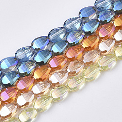 Couleur Mélangete Plaquent verre transparent perles brins, facette, larme, couleur mixte, 8.5x6x3.5mm, Trou: 1mm, Environ 80 pcs/chapelet, 26.38 pouce (67 cm)