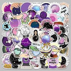 Фиолетовый Волшебная тема ПВХ самоклеящиеся наклейки, водонепроницаемые хрустальные шары, для чемодана, скейтборде, холодильник, шлем, оболочка мобильного телефона, фиолетовые, 55~85 мм, 50 шт / пакет