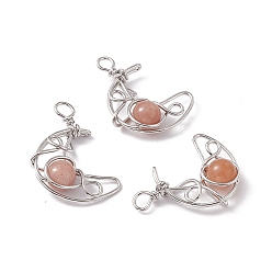 Sunstone Natural Sunstone Pendants, Moon Charms, with Rack Plating Platinum Tone Brass Findings, Cadmium Free & Lead Free, 31.5~33x22x8.5mm, Hole: 2.5~3mm