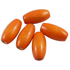 Orange Lead Free Natural Wood Beads, Oval, Nice for Children's Day Gift Making, Dyed, Orange, Size: about 8mm wide, 12mm long, hole: 3mm, about 4000pcs/1000g