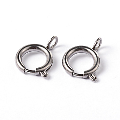 Stainless Steel Color 304 Stainless Steel Smooth Surface Spring Ring Clasps, Stainless Steel Color, 17x12x2mm, Hole: 3.5mm